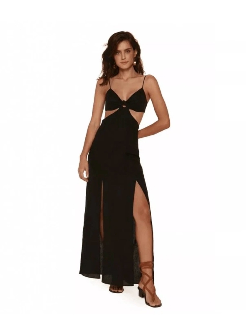 Strappy Black Maxi Dress with Front Cutouts and High Slits